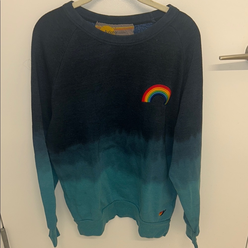 Blue Ombre Sweatshirt with Rainbow Patch
